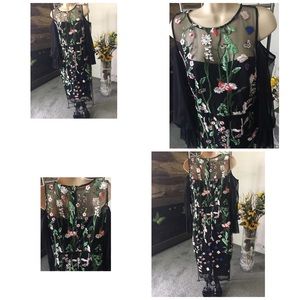 Embroidered black off shoulder dress size 8
